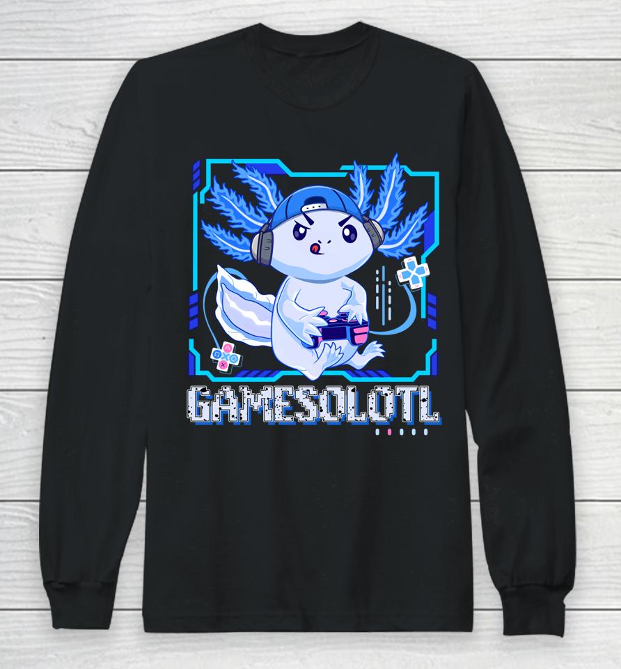 Gamesolotl Gamer Axolotl Video Games Anime Lizard Long Sleeve T-Shirt