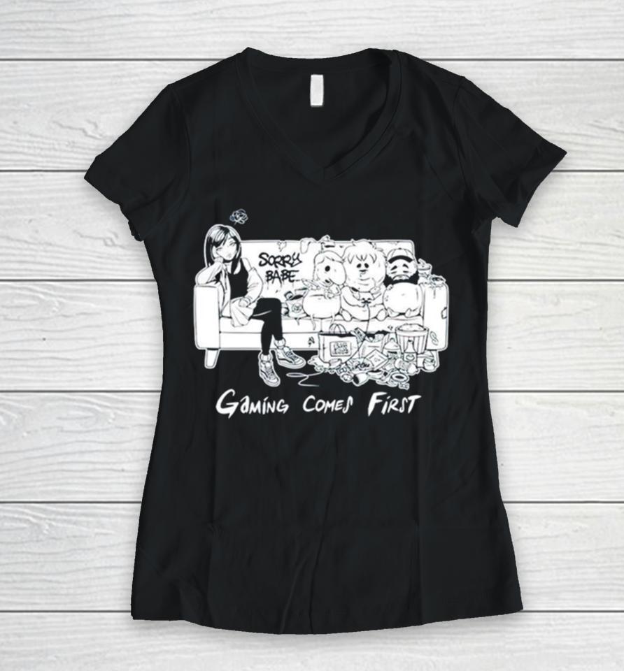 Gaming Comes First Women V-Neck T-Shirt