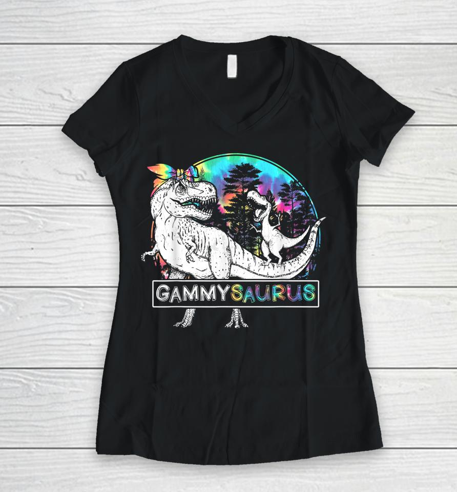 Gammy Saurus Funny Dino Tie Dye Bandana Mother's Day Women V-Neck T-Shirt