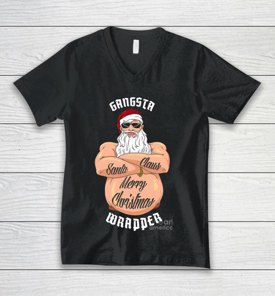 Gangsta Wrapper Merry Christmas Unisex V-Neck T-Shirt