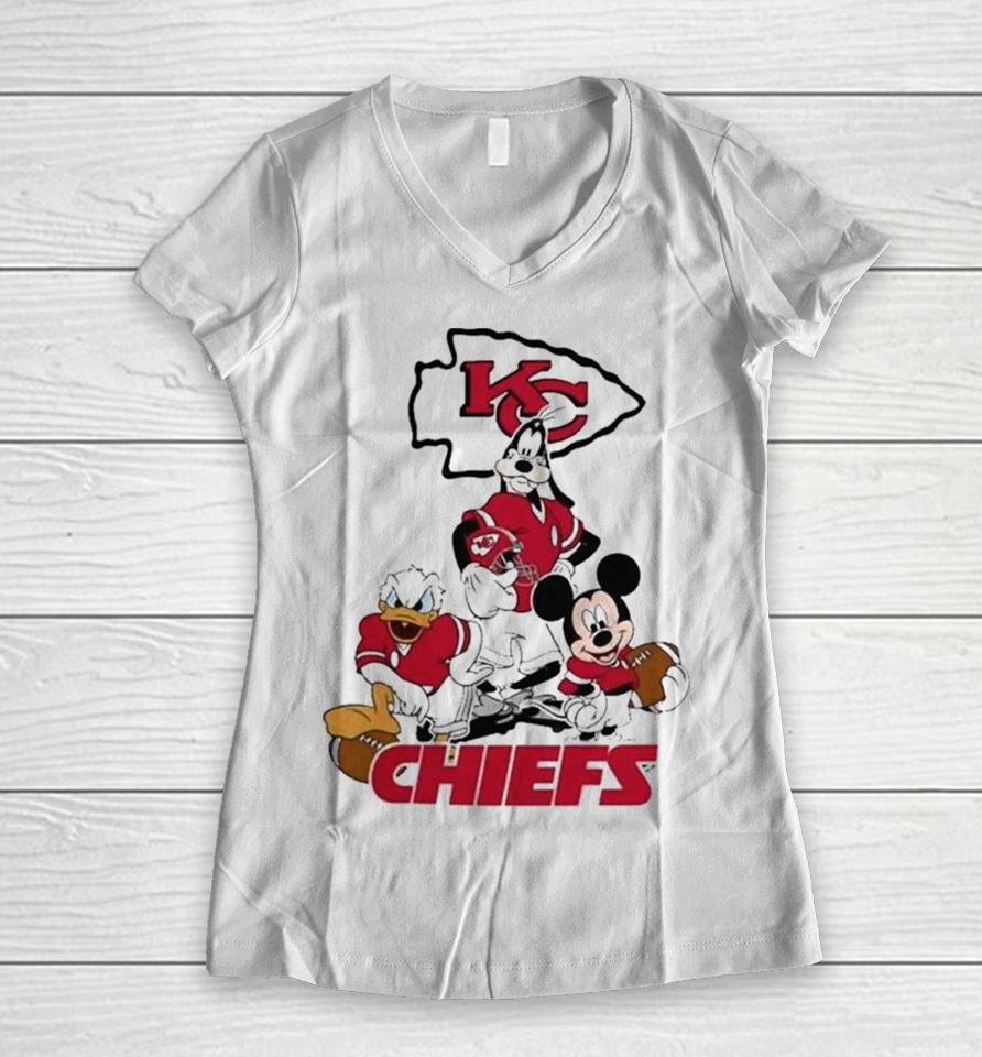 Gangster Mickey Mouse Nfl Kansas City Chiefs Football Players Logo Women V-Neck T-Shirt