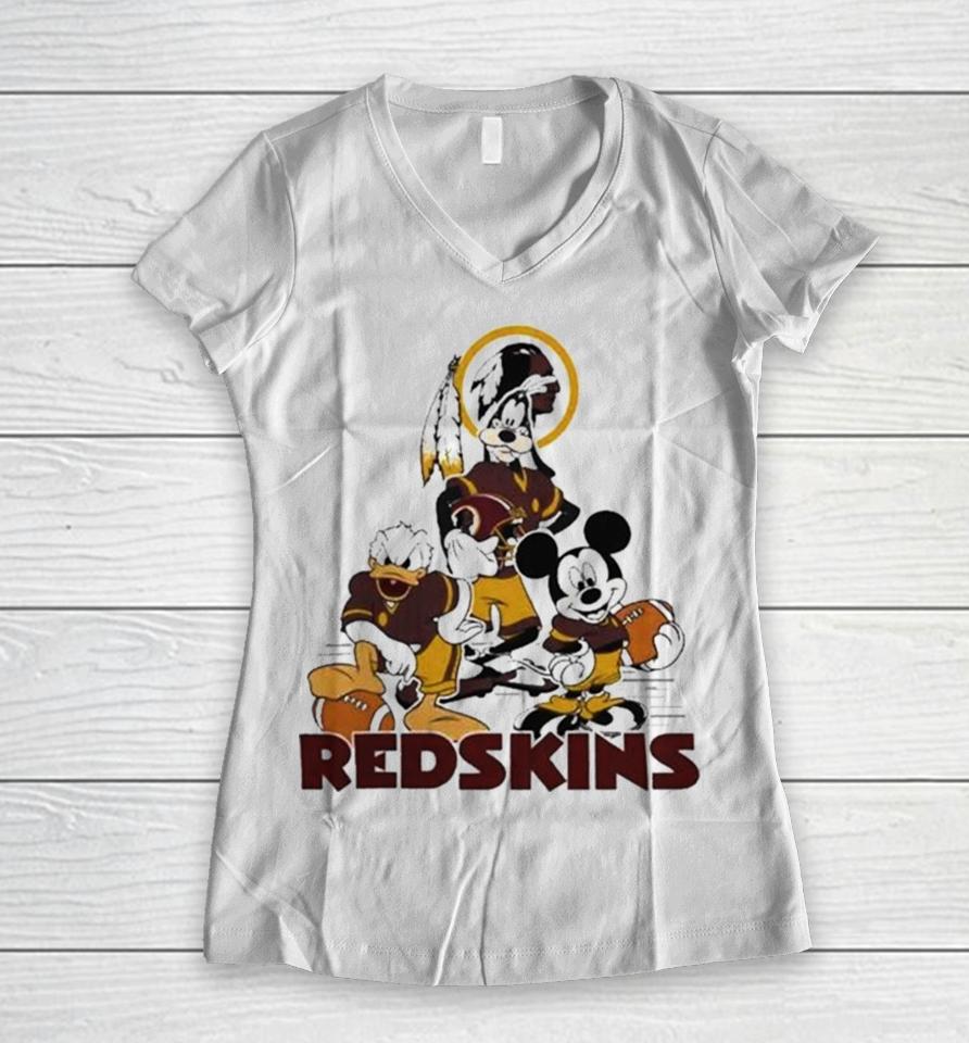 Gangster Mickey Mouse Nfl Washington Redskins Football Players Logo Women V-Neck T-Shirt