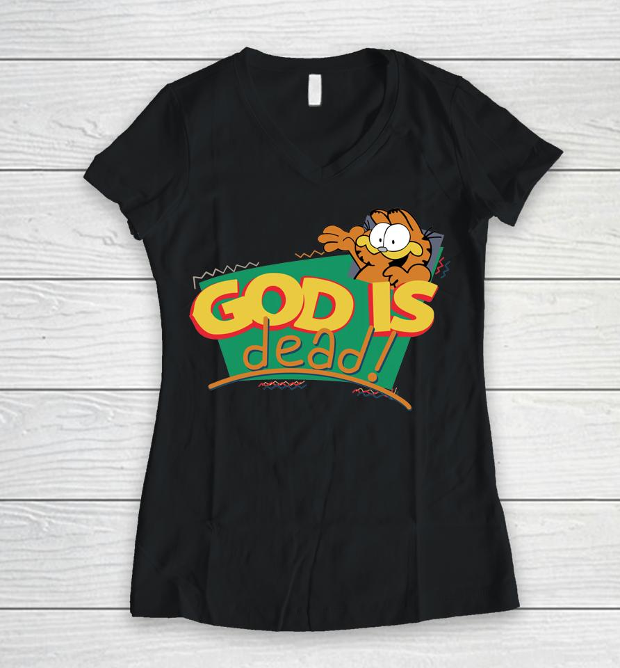 Garfield God Is Dead Women V-Neck T-Shirt