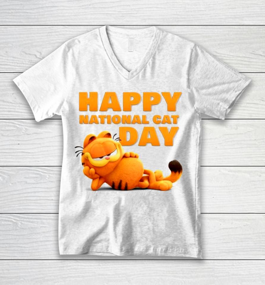 Garfield Happy National Cat Day 2023 Unisex V-Neck T-Shirt