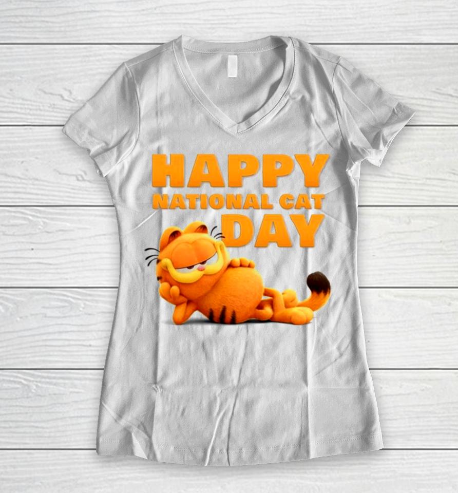 Garfield Happy National Cat Day 2023 Women V-Neck T-Shirt