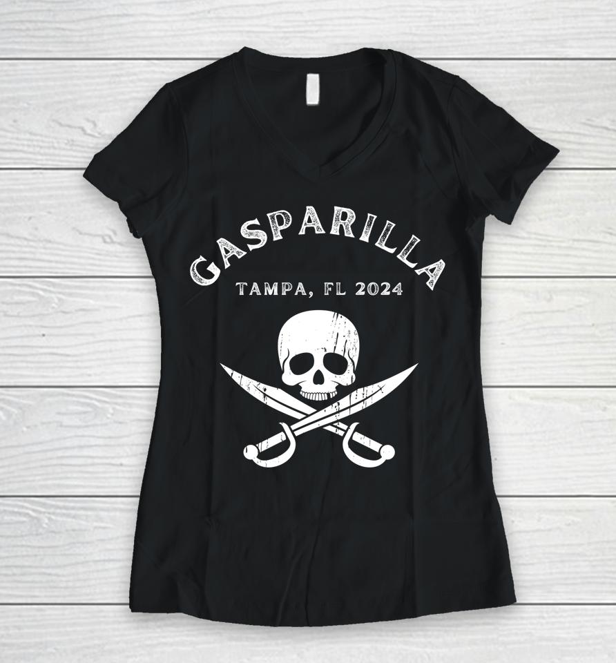 Gasparilla 2024 Pirate Festival Tampa Fl Jolly Roger Women V-Neck T-Shirt