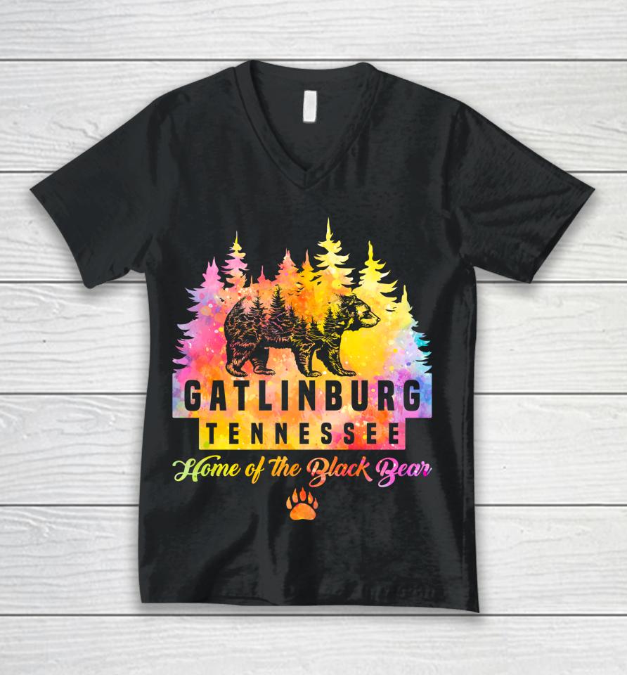 Gatlinburg Tennessee Bear Great Smoky Mountains Tie Dye Unisex V-Neck T-Shirt