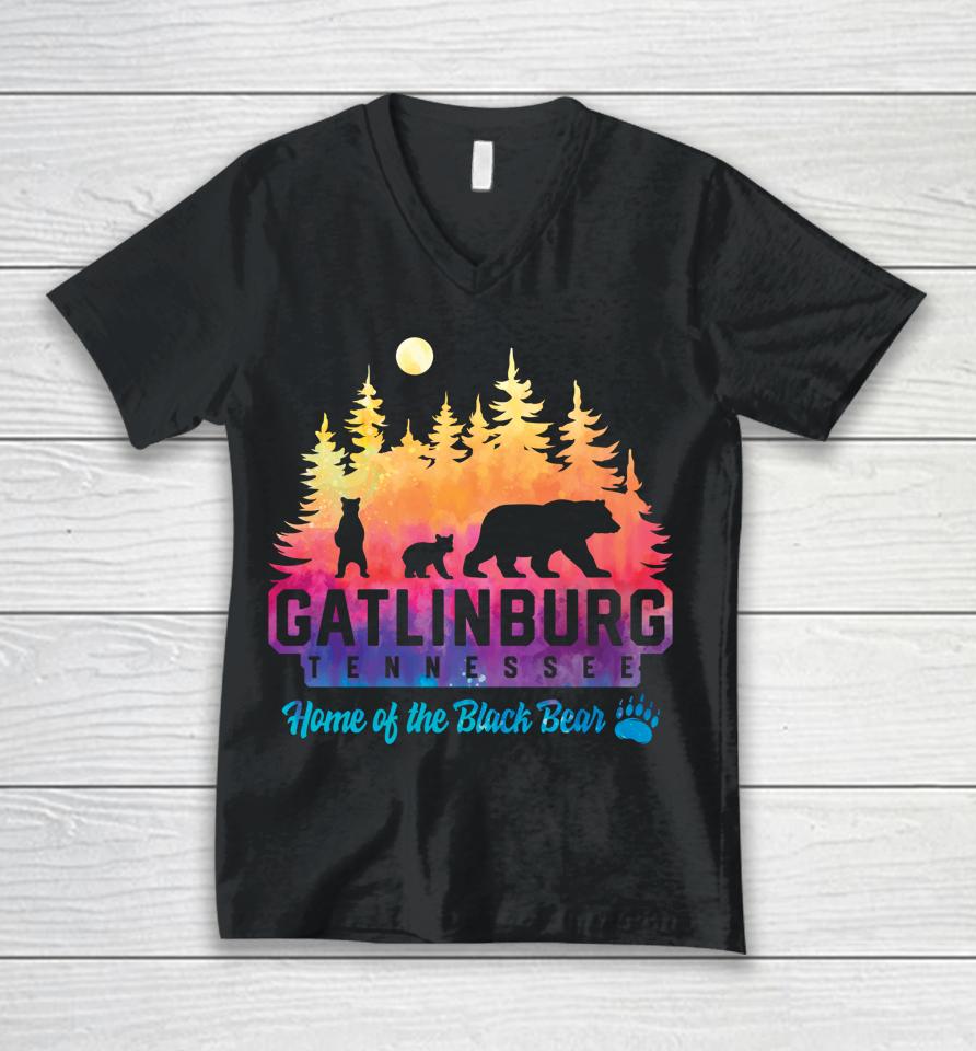 Gatlinburg Tennessee Bear Great Smoky Mountains Tie Dye Unisex V-Neck T-Shirt