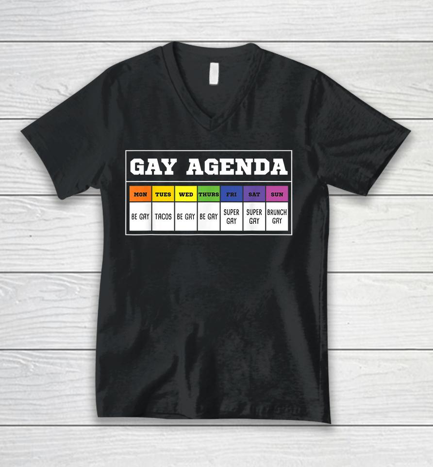 Gay Agenda Funny Unisex V-Neck T-Shirt