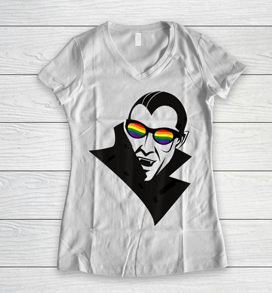 Gay Dracula Lgbt Pride Shirt Women V-Neck T-Shirt