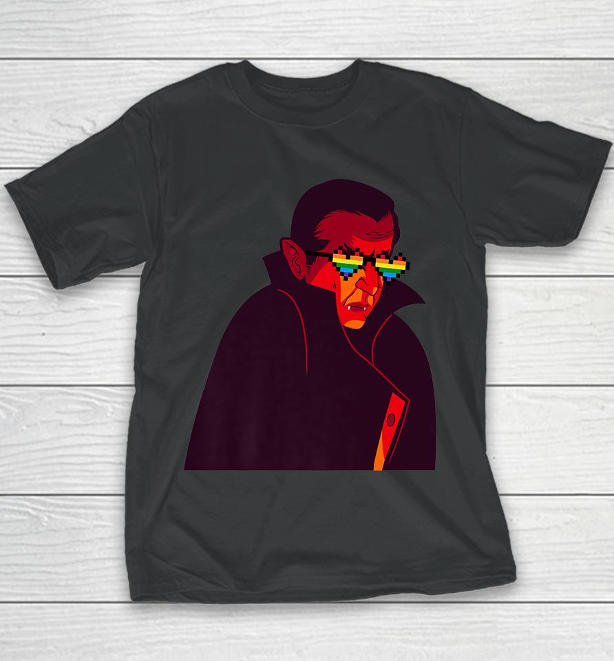 Gay Dracula Rainbow Sunglasses Vampire Halloween Lgbt Youth T-Shirt