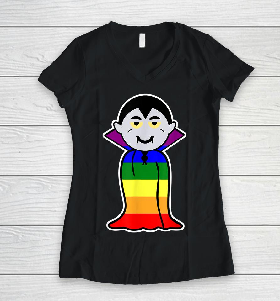 Gay Dracula With Rainbowcolors Cape Women V-Neck T-Shirt