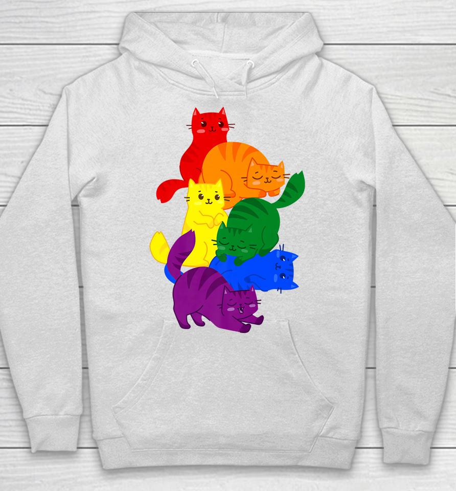 Gay Pride Cat Lgbt Ally Kawaii Cats Pile Lgbtq Rainbow Flag Hoodie