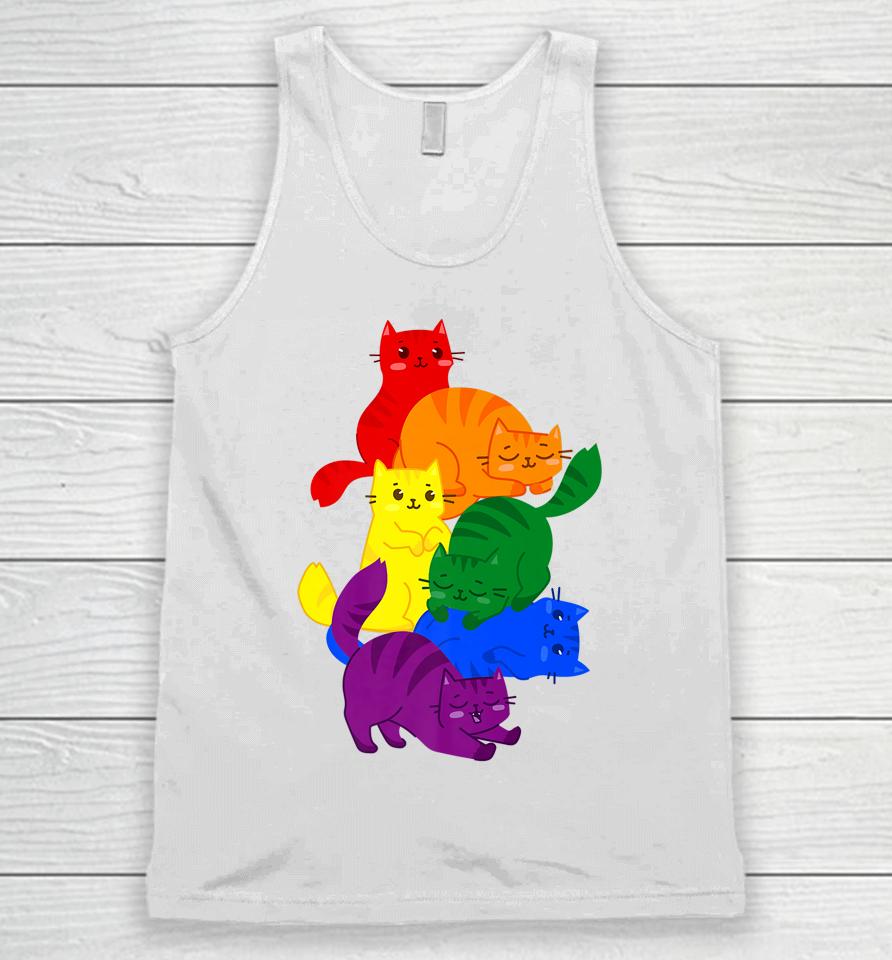 Gay Pride Cat Lgbt Ally Kawaii Cats Pile Lgbtq Rainbow Flag Unisex Tank Top