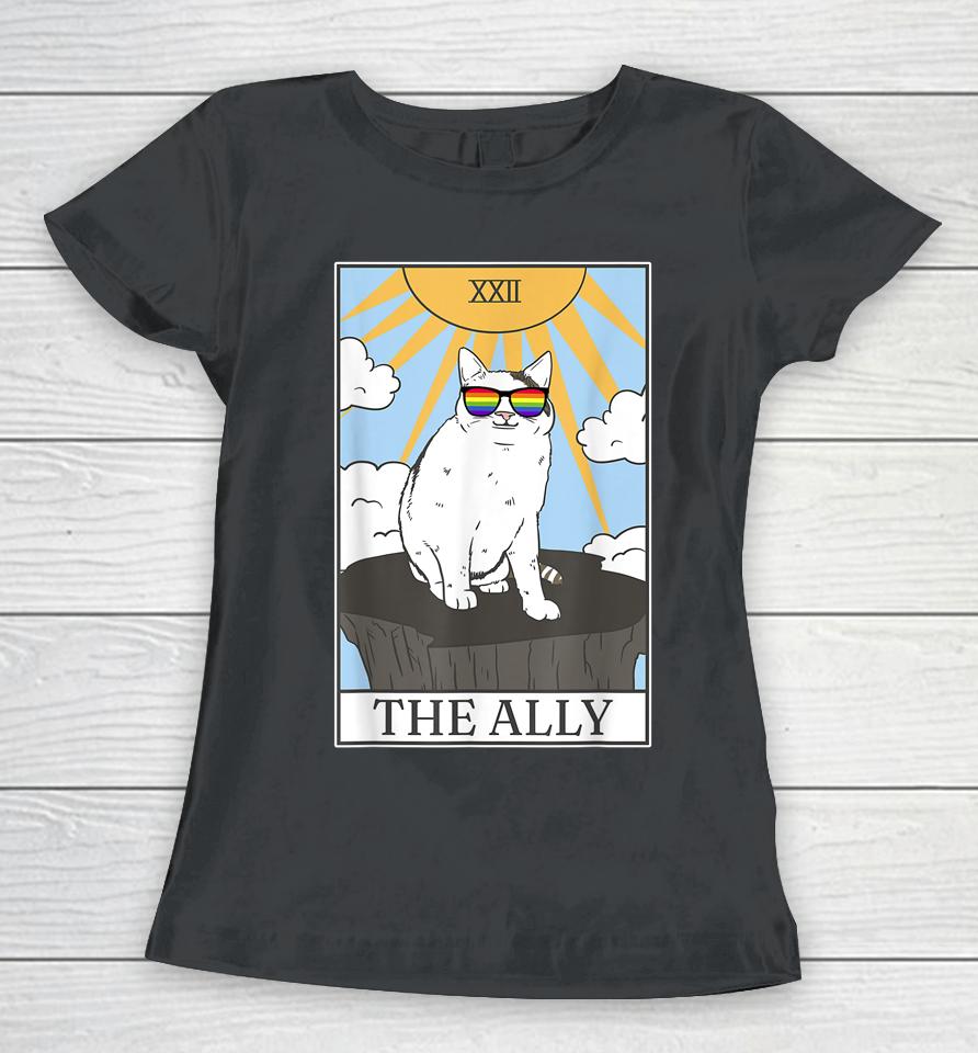 Gay Pride Pride Sunglasses Ally Cat Tarot Card Women T-Shirt