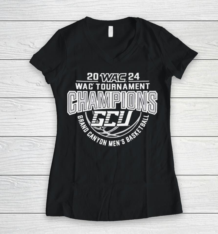 Gcu 2024 Wac Tournament Champions Grand Canyon Men’s Basketball Women V-Neck T-Shirt
