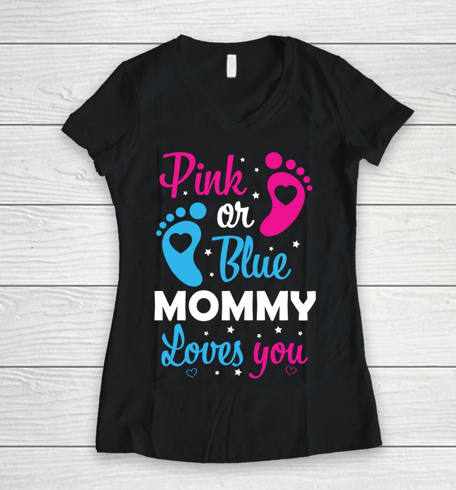 Gender Reveal Mom Mommy Family Women V-Neck T-Shirt