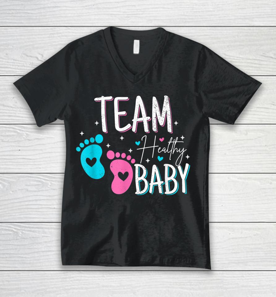 Gender Reveal Of Team Healthy Baby Unisex V-Neck T-Shirt