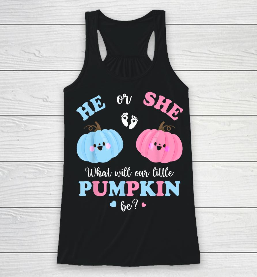 Gender Reveal Party Cute Pumpkin Baby Shower Mom And Dad Racerback Tank