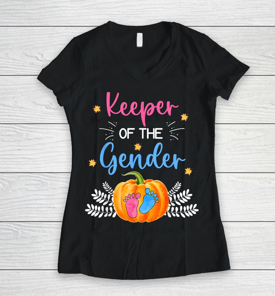 Gender Reveal Party Cute Pumpkin Baby Shower Mom And Dad Women V-Neck T-Shirt