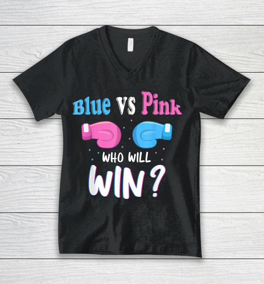 Gender Reveal Party Gifts Blue Vs Pink Who Will Win Unisex V-Neck T-Shirt
