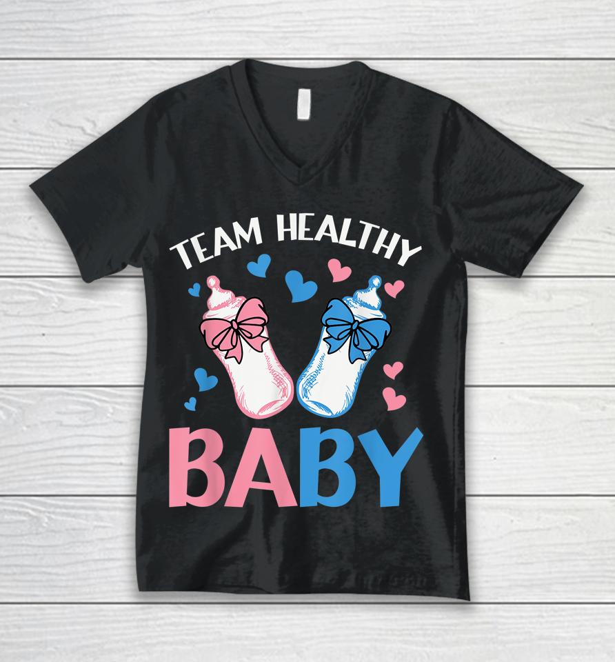 Gender Reveal Party Team Healthy Baby Unisex V-Neck T-Shirt