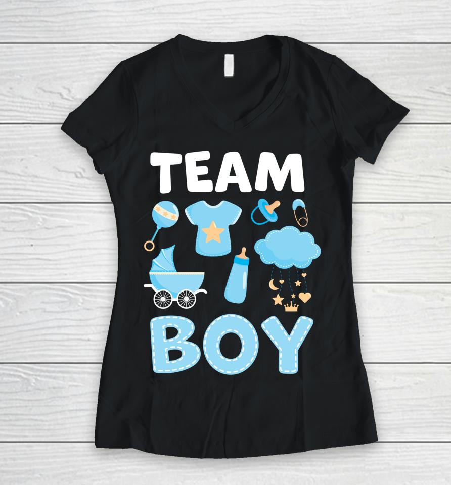 Gender Reveal Team Boy Blue Women V-Neck T-Shirt