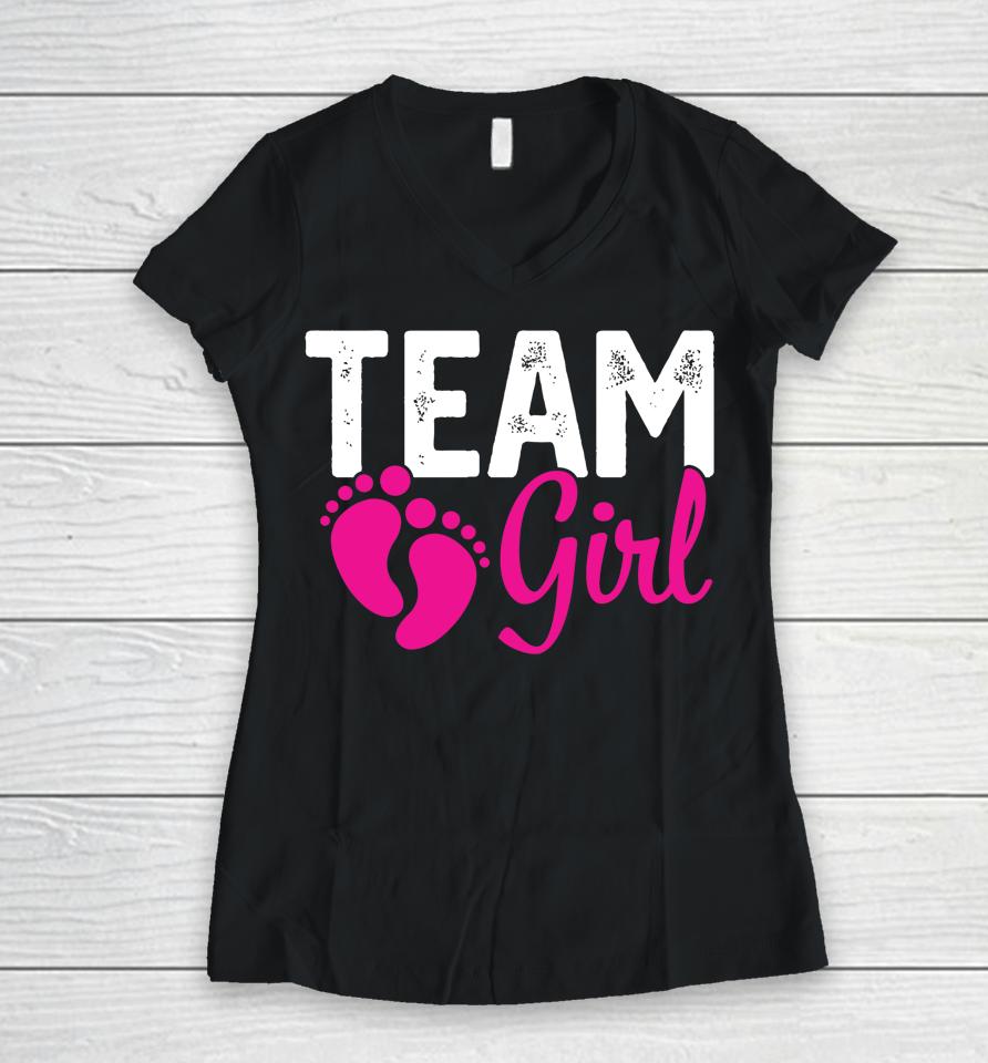 Gender Reveal Team Girl Pink Women V-Neck T-Shirt