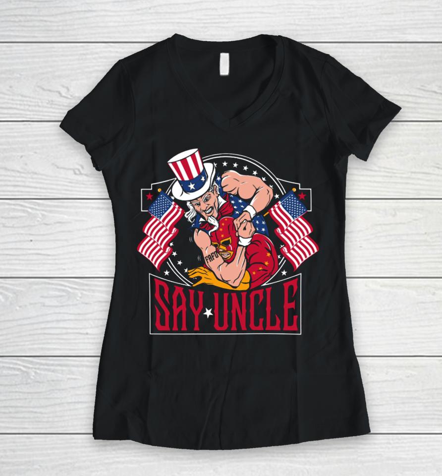 Genusa Gruntstyle Store Fafo Say Uncle Women V-Neck T-Shirt