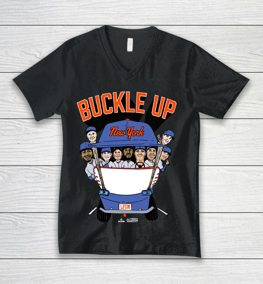 Geny Mets Report Buckle Up New York Unisex V-Neck T-Shirt
