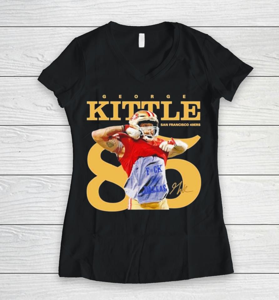 George Kittle San Francisco 49Ers Signature 2023 Women V-Neck T-Shirt