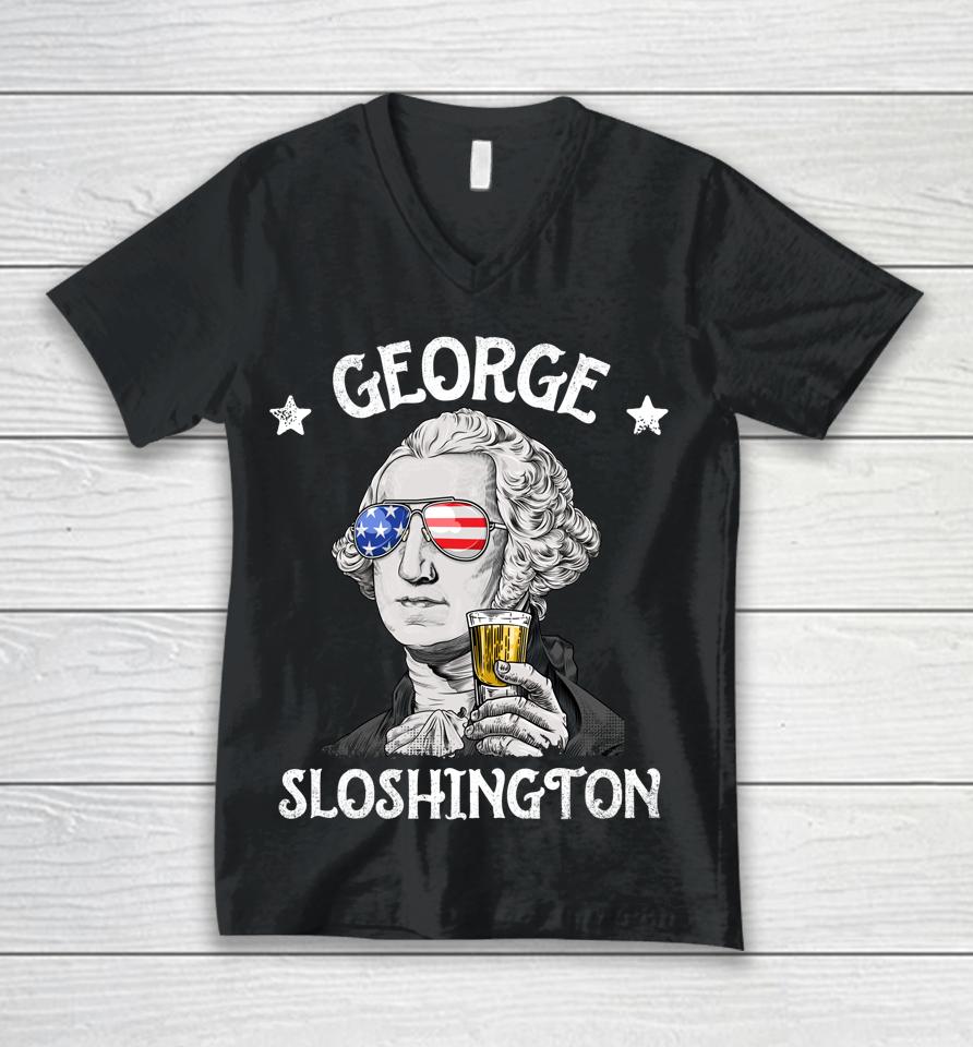 George Sloshington Washington 4Th Of July Usa Flag Unisex V-Neck T-Shirt