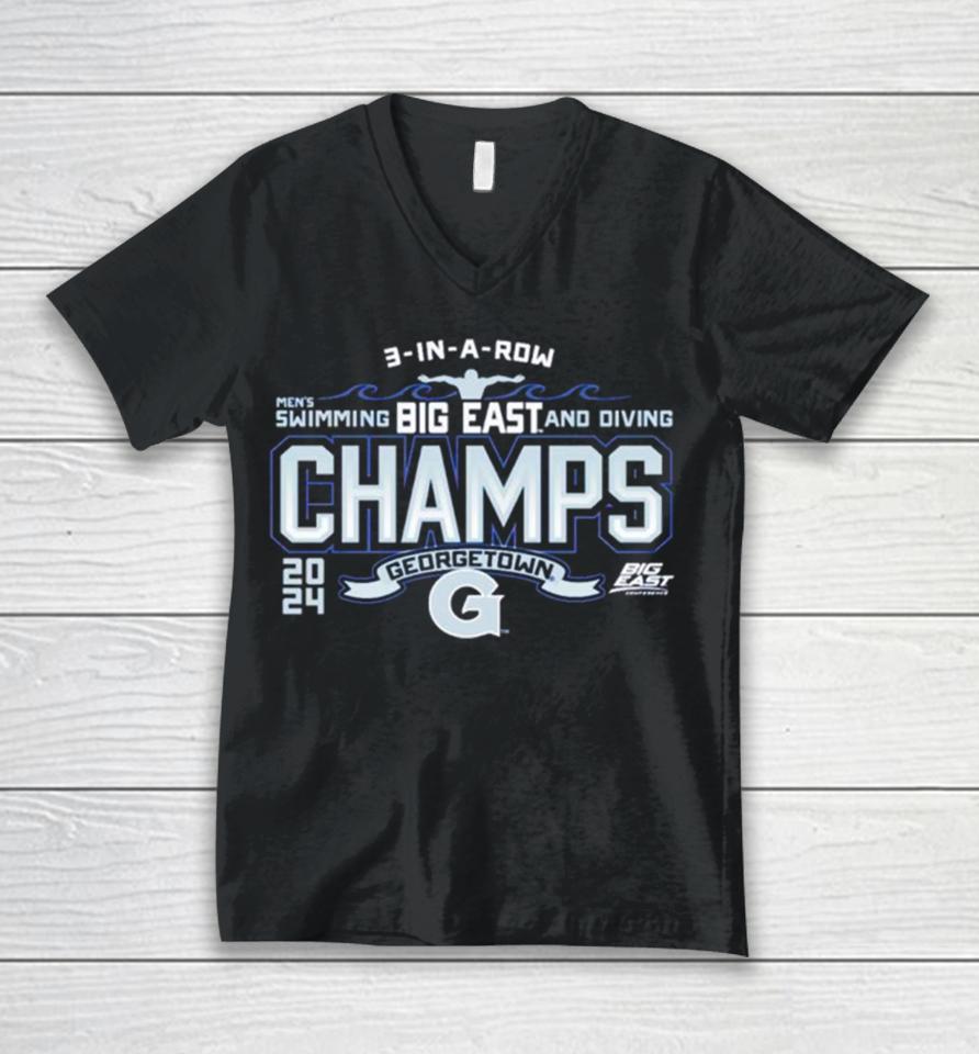 Georgetown Hoyas 2024 Big East Men’s Swimming &Amp; Diving Champions Unisex V-Neck T-Shirt
