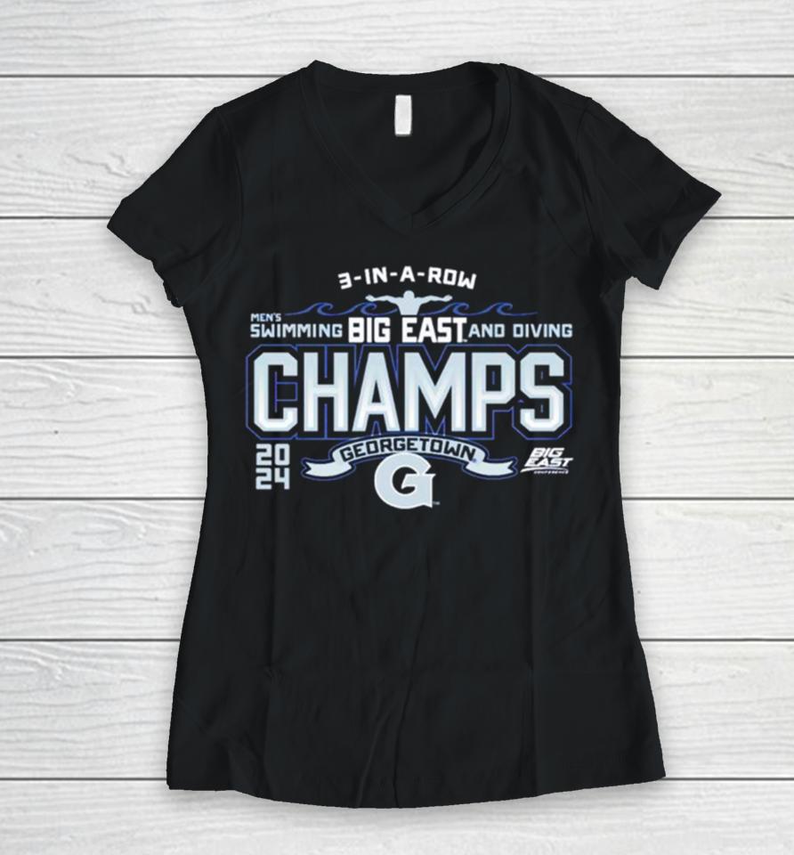 Georgetown Hoyas 2024 Big East Men’s Swimming &Amp; Diving Champions Women V-Neck T-Shirt