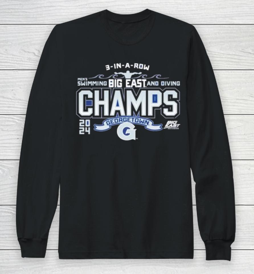 Georgetown Hoyas Blue 84 2024 Big East Men’s Swimming &Amp; Diving Champions Long Sleeve T-Shirt