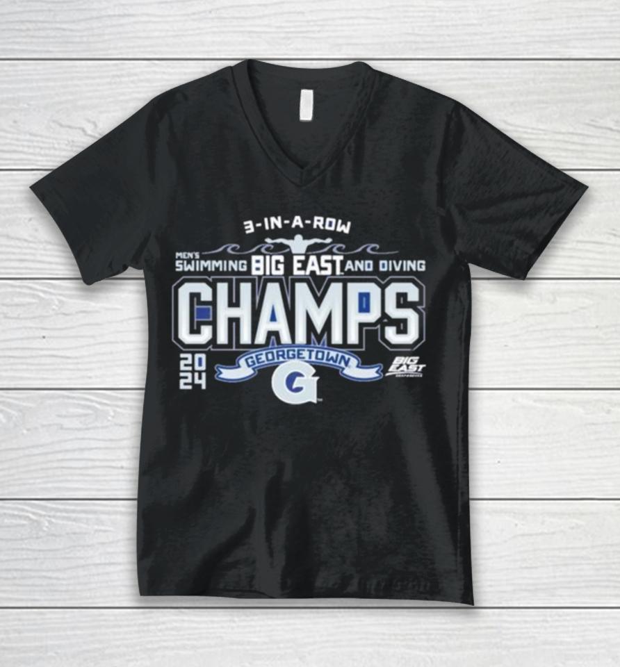 Georgetown Hoyas Blue 84 2024 Big East Men’s Swimming &Amp; Diving Champions Unisex V-Neck T-Shirt