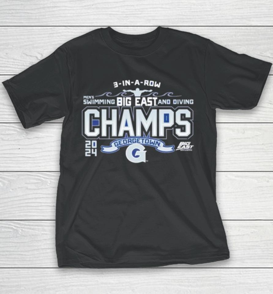Georgetown Hoyas Blue 84 2024 Big East Men’s Swimming &Amp; Diving Champions Youth T-Shirt