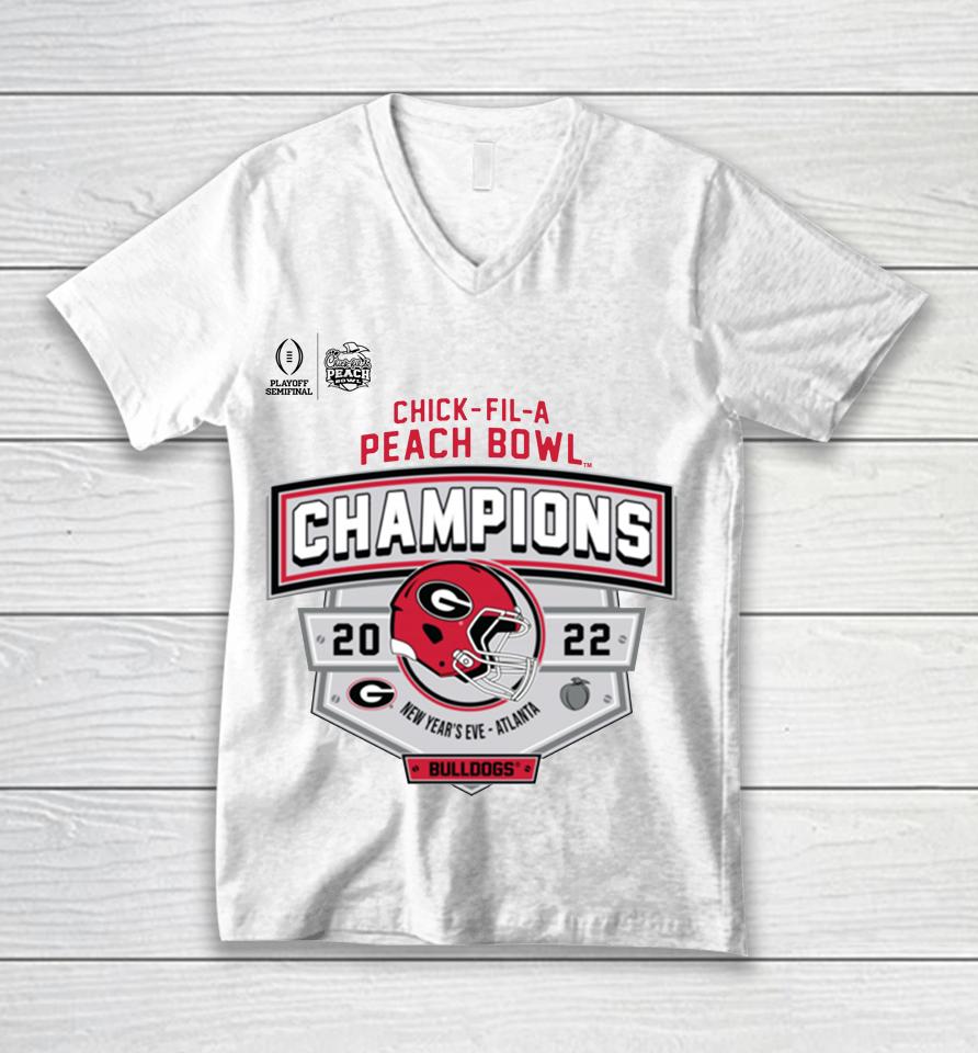 Georgia 2022 Chick-Fil-A Peach Bowl Champions Unisex V-Neck T-Shirt