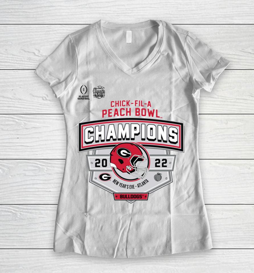 Georgia 2022 Chick-Fil-A Peach Bowl Champions Women V-Neck T-Shirt