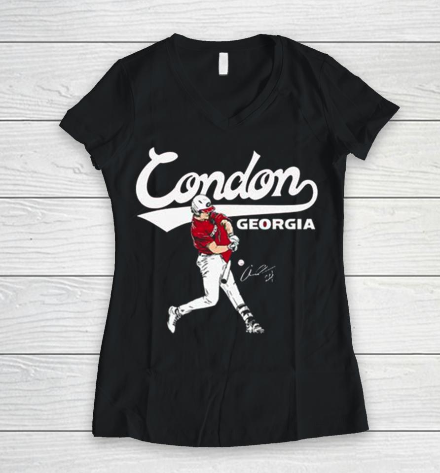 Georgia Baseball Charlie Condon Slugger Swing Signature 2024 Women V-Neck T-Shirt
