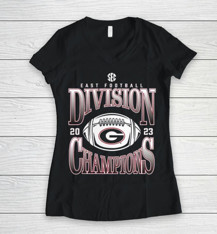Georgia Bulldogs 2023 Sec East Football Division Champions Women V-Neck T-Shirt