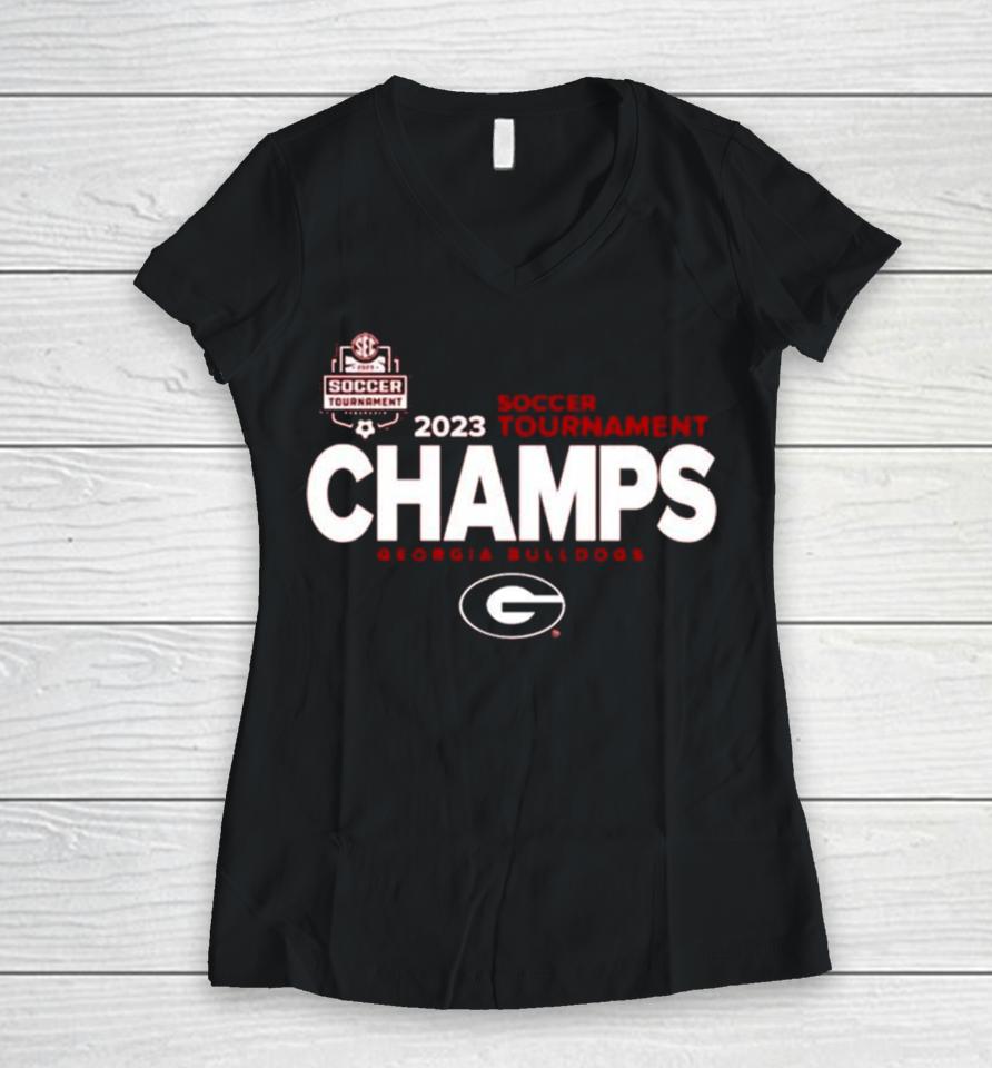 Georgia Bulldogs 2023 Soccer Tournament Champs Women V-Neck T-Shirt