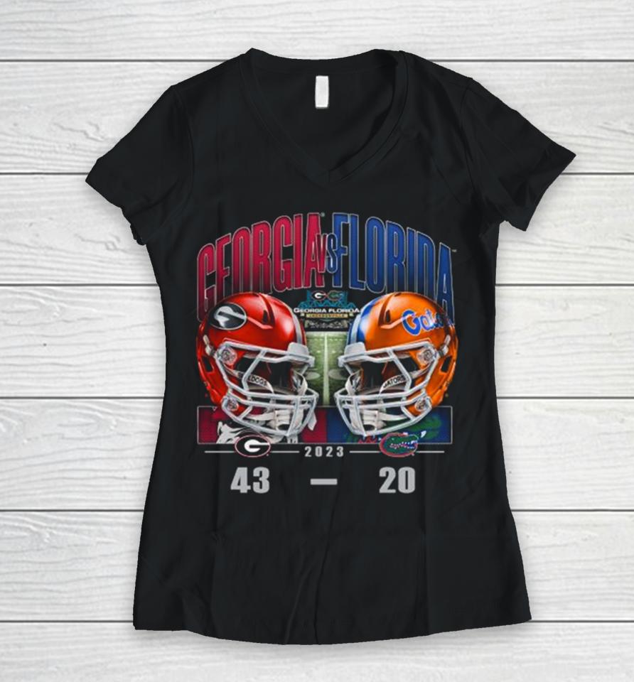 Georgia Bulldogs 43 20 Florida Gator 2023 Football Matchup Score Finals Women V-Neck T-Shirt
