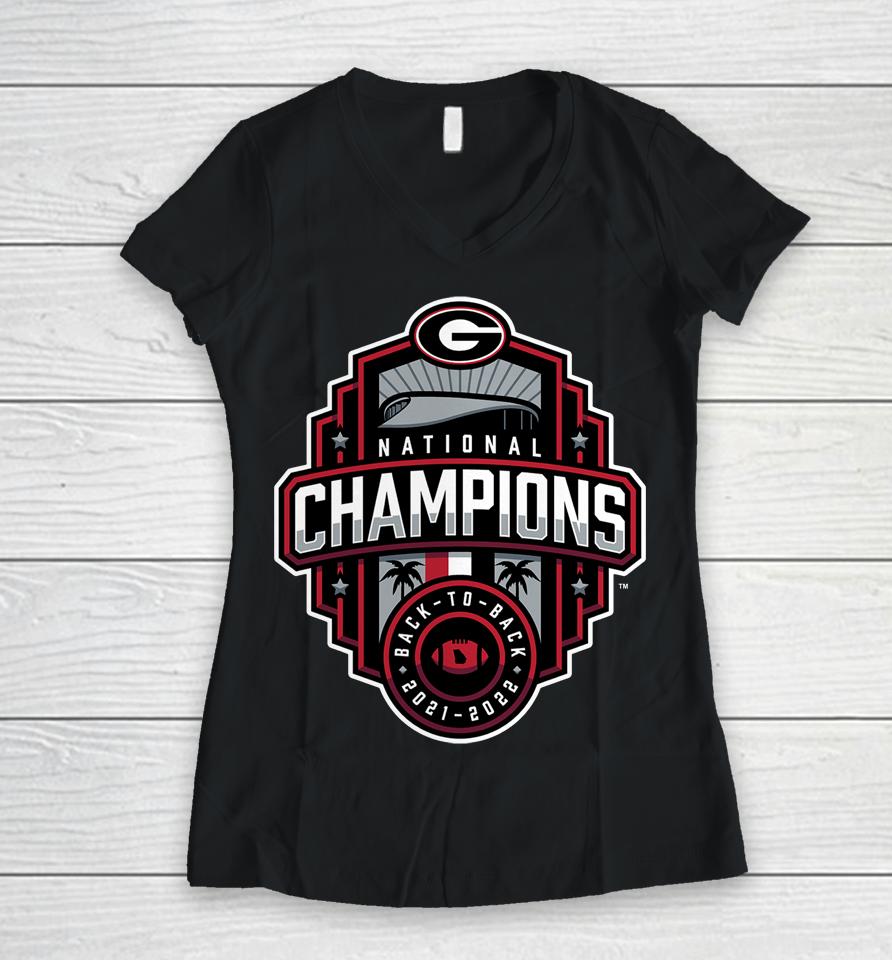 Georgia Bulldogs Fanatics Branded College Football Playoff 2022 National Champions  Logo Women V-Neck T-Shirt