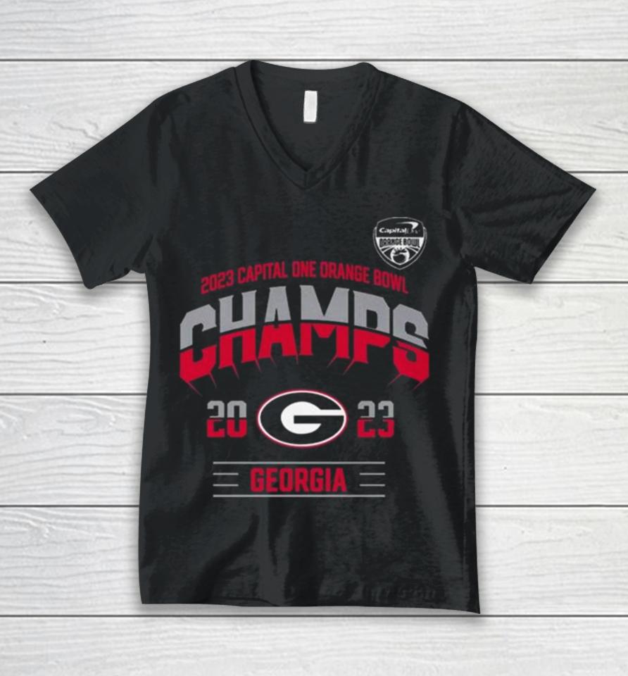 Georgia Bulldogs Football 2023 Orange Bowl Champions Unisex V-Neck T-Shirt