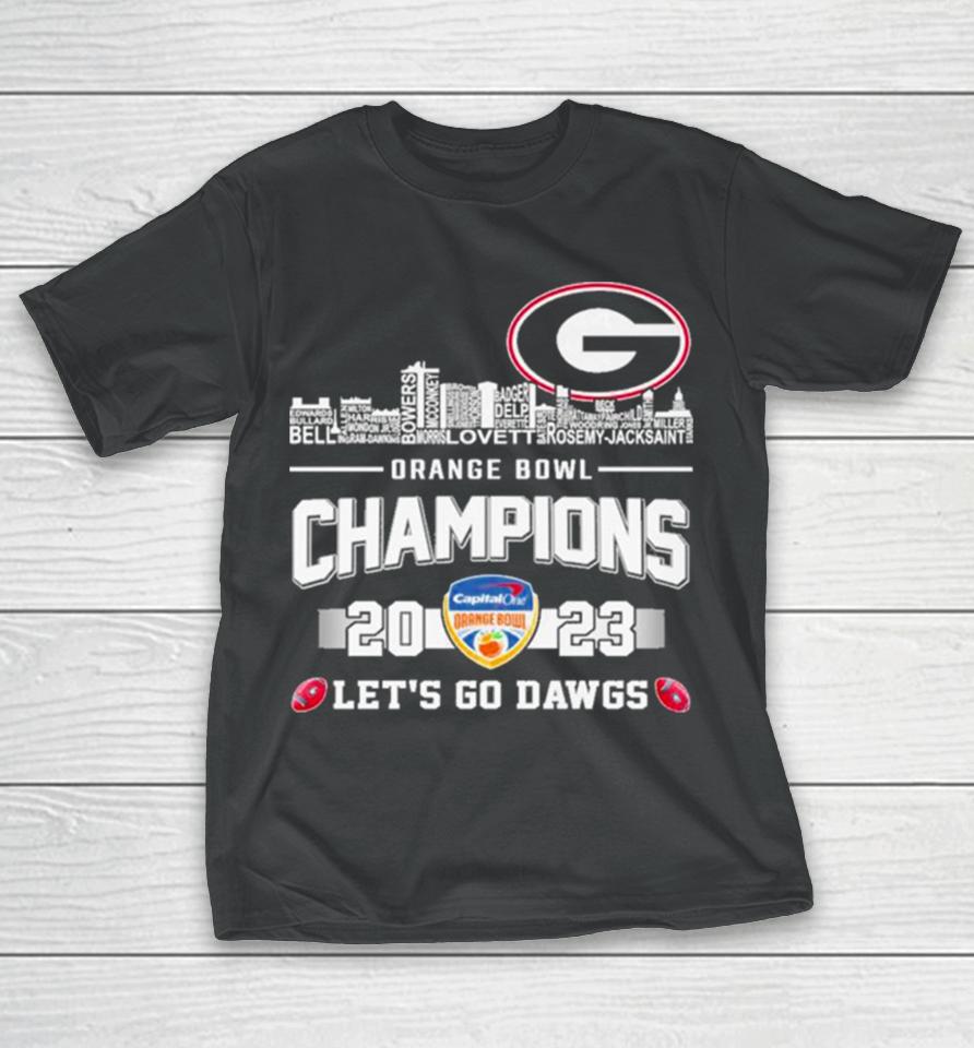 Georgia Bulldogs Football Skyline Players Names 2023 Orange Bowl Champions Let’s Go Dawgs T-Shirt