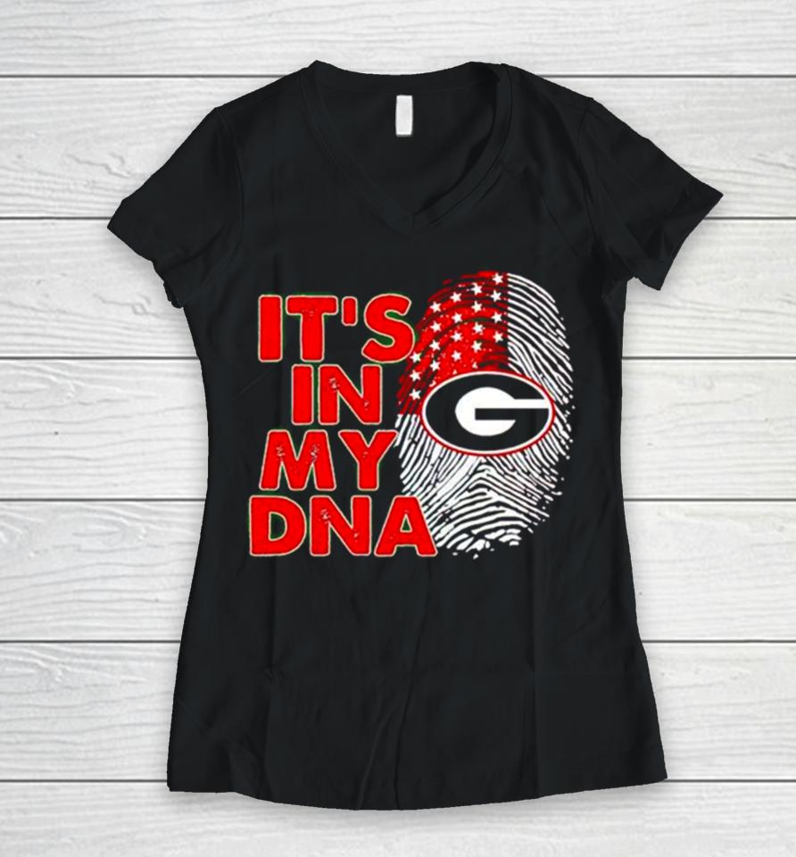 Georgia Bulldogs It’s In My Dna Fingerprint Women V-Neck T-Shirt