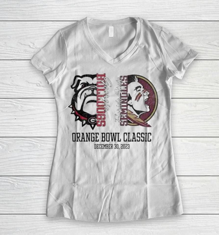 Georgia Bulldogs Vs Florida State Seminoles Orange Bowl Classic December 30 2023 Women V-Neck T-Shirt