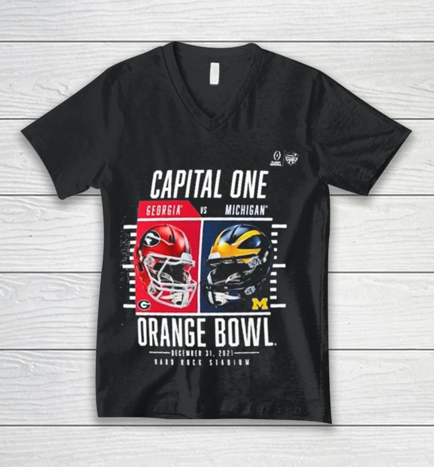 Georgia Bulldogs Vs. Michigan Wolverines College Football Playoff 2023 Orange Bowl Unisex V-Neck T-Shirt