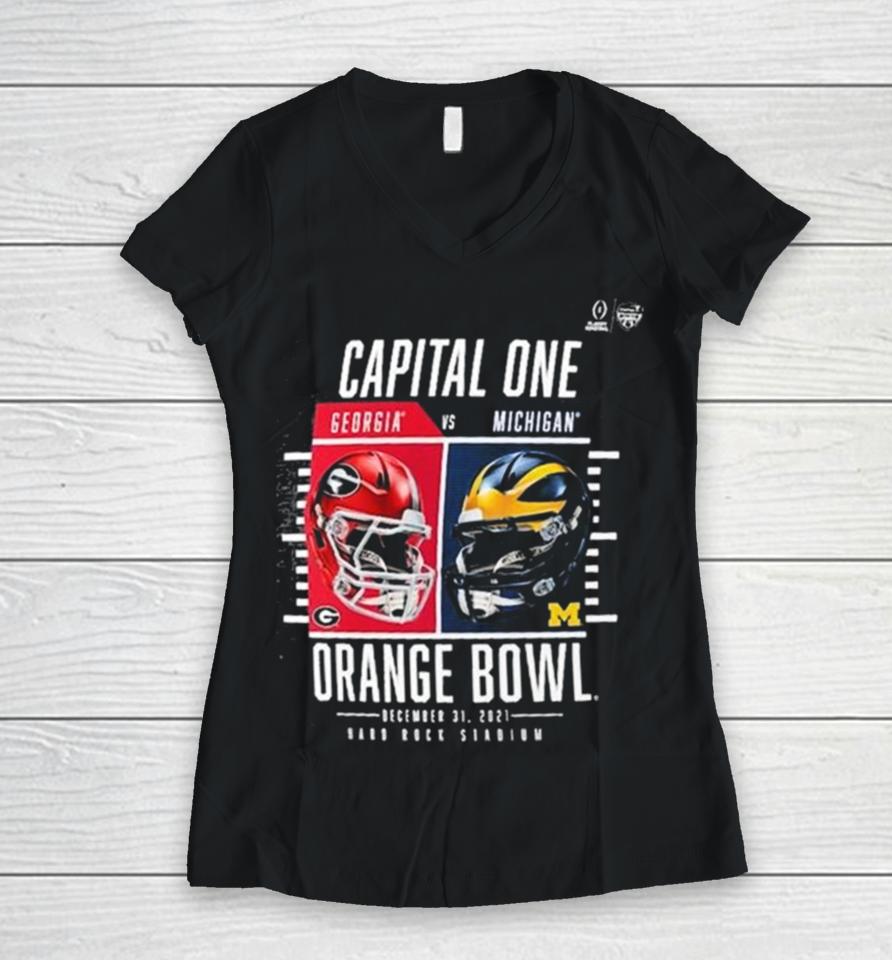 Georgia Bulldogs Vs. Michigan Wolverines College Football Playoff 2023 Orange Bowl Women V-Neck T-Shirt